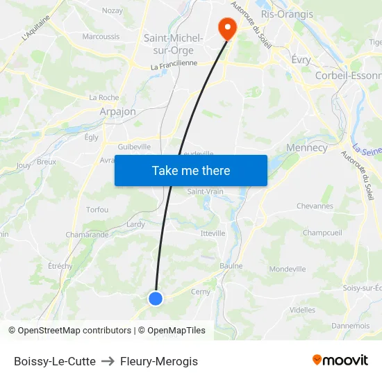 Boissy-Le-Cutte to Fleury-Merogis map