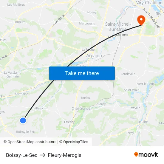 Boissy-Le-Sec to Fleury-Merogis map