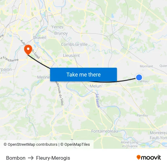 Bombon to Fleury-Merogis map