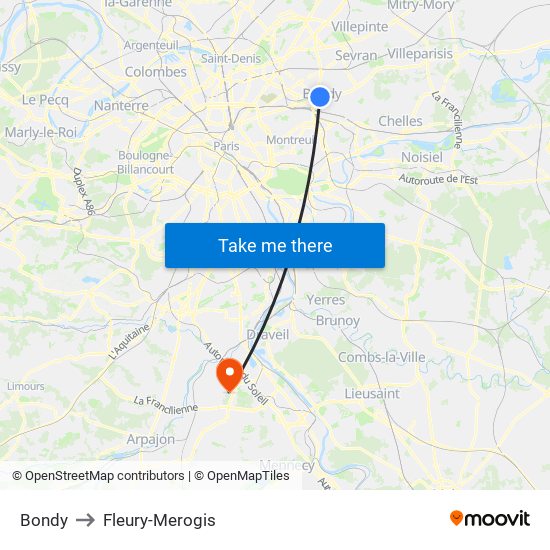 Bondy to Fleury-Merogis map