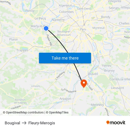 Bougival to Fleury-Merogis map