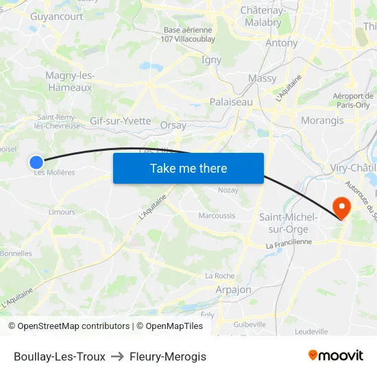 Boullay-Les-Troux to Fleury-Merogis map