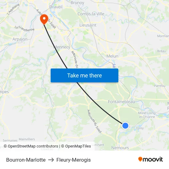 Bourron-Marlotte to Fleury-Merogis map