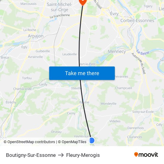 Boutigny-Sur-Essonne to Fleury-Merogis map
