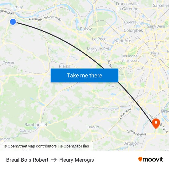 Breuil-Bois-Robert to Fleury-Merogis map
