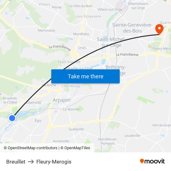 Breuillet to Fleury-Merogis map