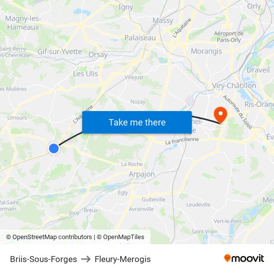 Briis-Sous-Forges to Fleury-Merogis map