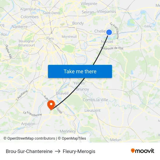 Brou-Sur-Chantereine to Fleury-Merogis map