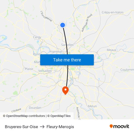 Bruyeres-Sur-Oise to Fleury-Merogis map