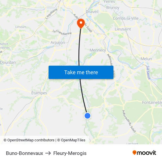 Buno-Bonnevaux to Fleury-Merogis map