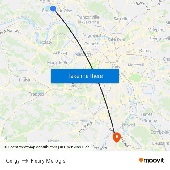 Cergy to Fleury-Merogis map