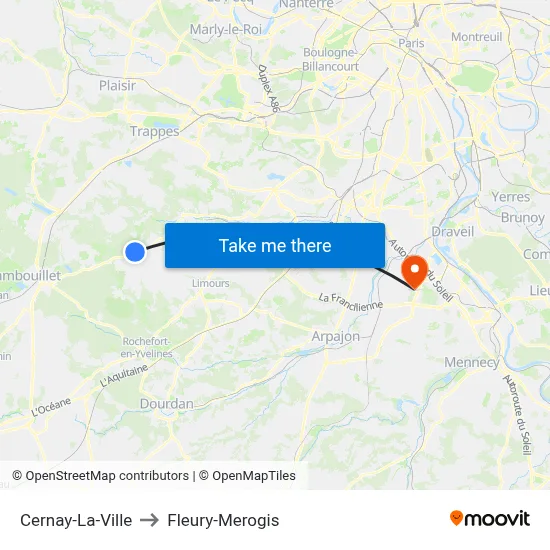 Cernay-La-Ville to Fleury-Merogis map