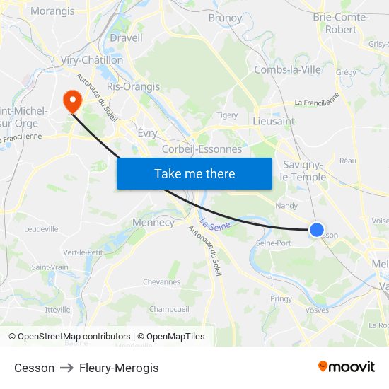 Cesson to Fleury-Merogis map