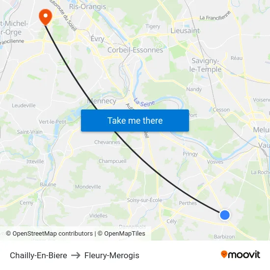 Chailly-En-Biere to Fleury-Merogis map