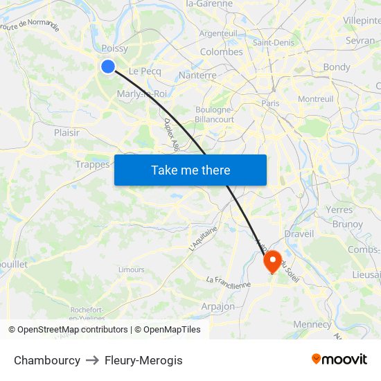 Chambourcy to Fleury-Merogis map
