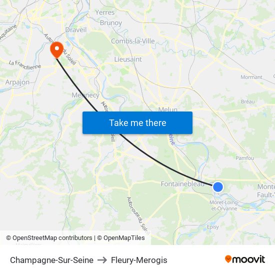 Champagne-Sur-Seine to Fleury-Merogis map