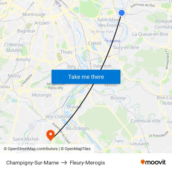 Champigny-Sur-Marne to Fleury-Merogis map