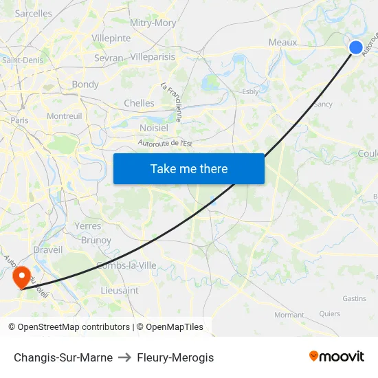 Changis-Sur-Marne to Fleury-Merogis map