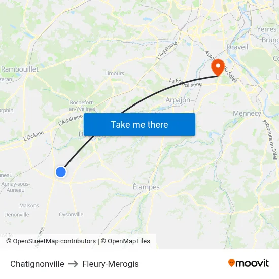 Chatignonville to Fleury-Merogis map