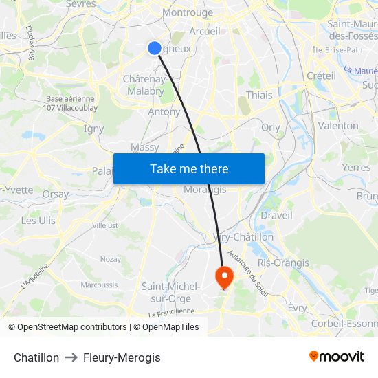 Chatillon to Fleury-Merogis map