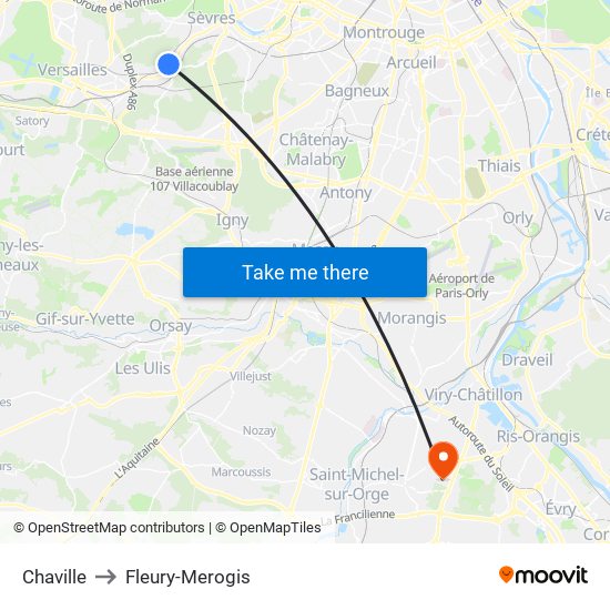 Chaville to Fleury-Merogis map