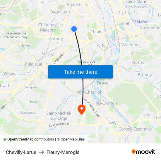 Chevilly-Larue to Fleury-Merogis map