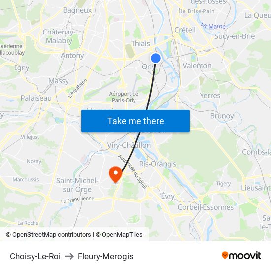 Choisy-Le-Roi to Fleury-Merogis map