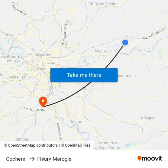 Cocherel to Fleury-Merogis map