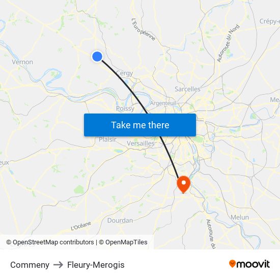 Commeny to Fleury-Merogis map