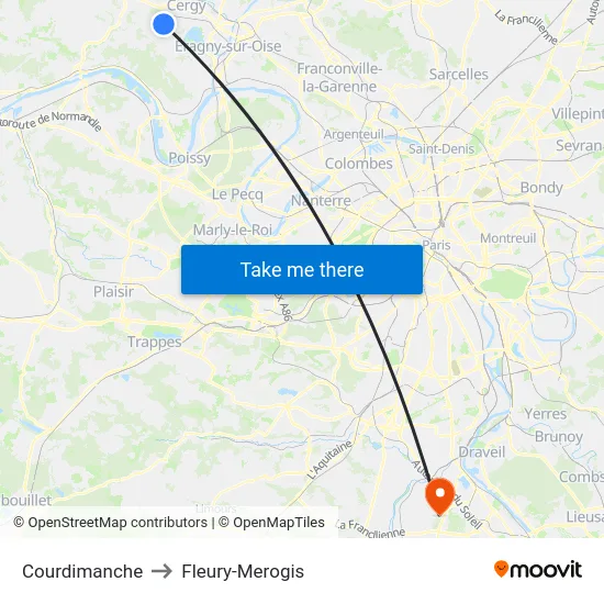 Courdimanche to Fleury-Merogis map