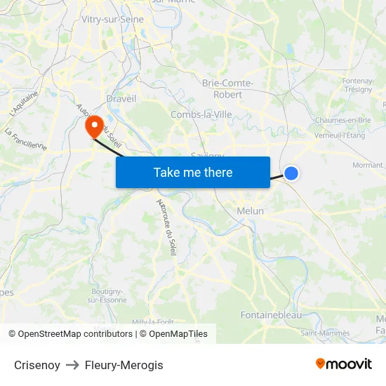 Crisenoy to Fleury-Merogis map