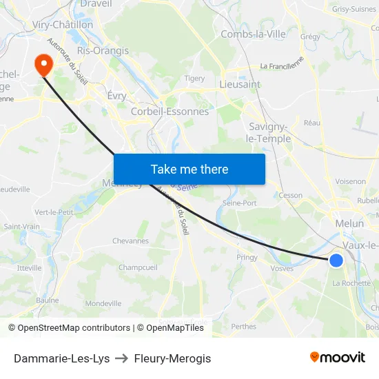 Dammarie-Les-Lys to Fleury-Merogis map