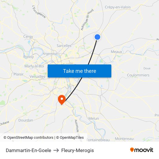 Dammartin-En-Goele to Fleury-Merogis map