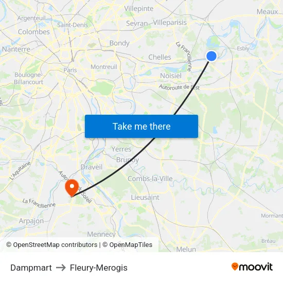Dampmart to Fleury-Merogis map