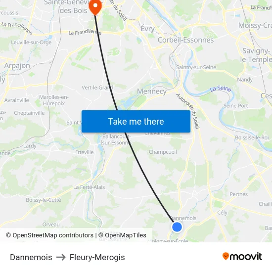 Dannemois to Fleury-Merogis map
