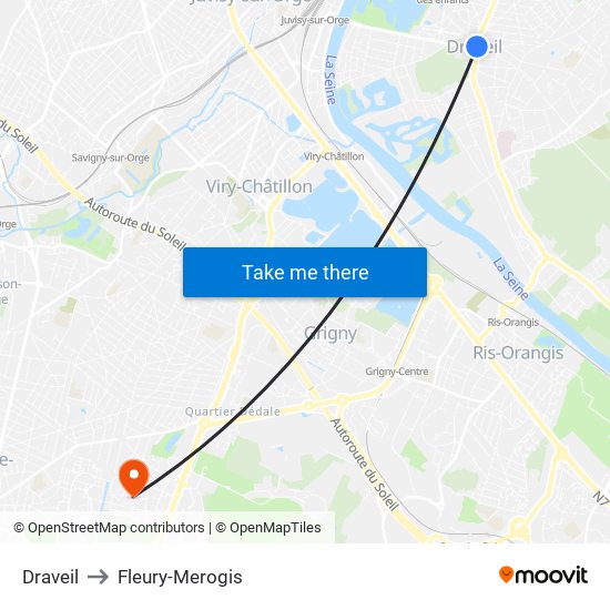 Draveil to Fleury-Merogis map