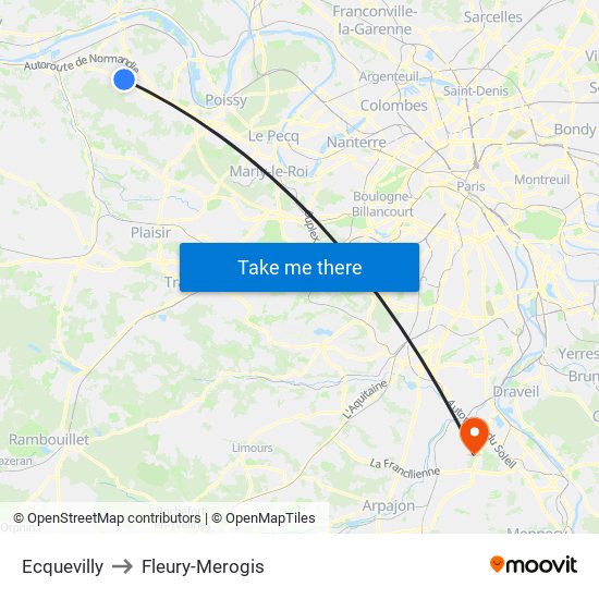 Ecquevilly to Fleury-Merogis map