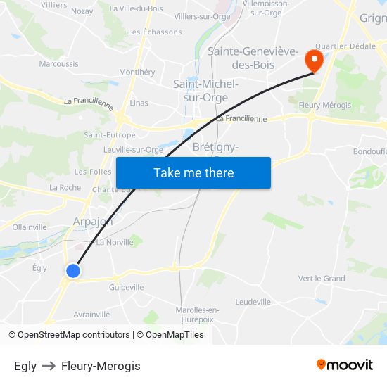 Egly to Fleury-Merogis map