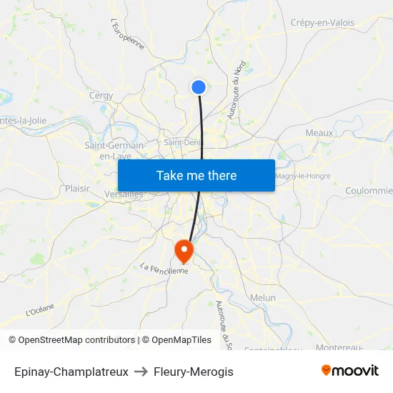 Epinay-Champlatreux to Fleury-Merogis map