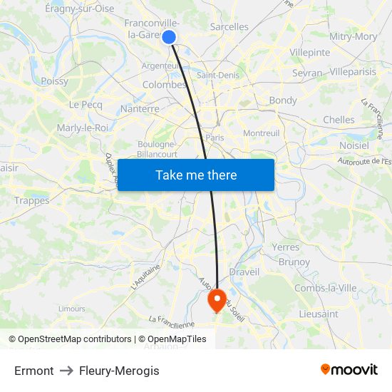 Ermont to Fleury-Merogis map