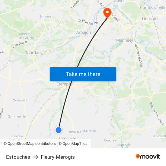 Estouches to Fleury-Merogis map