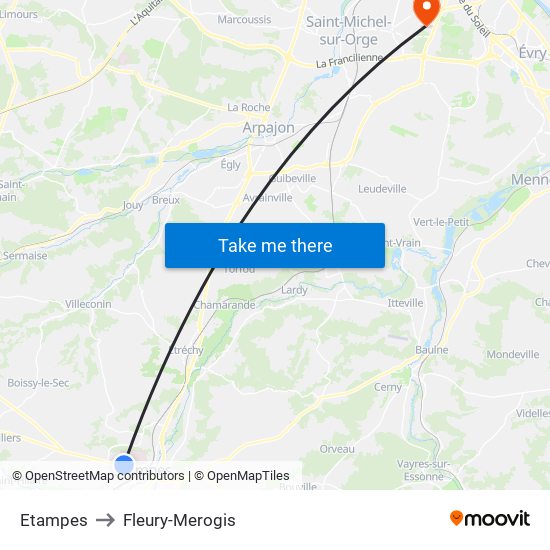 Etampes to Fleury-Merogis map