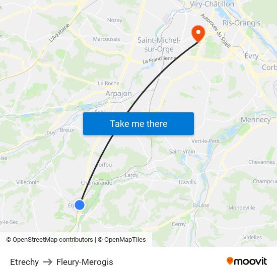 Etrechy to Fleury-Merogis map