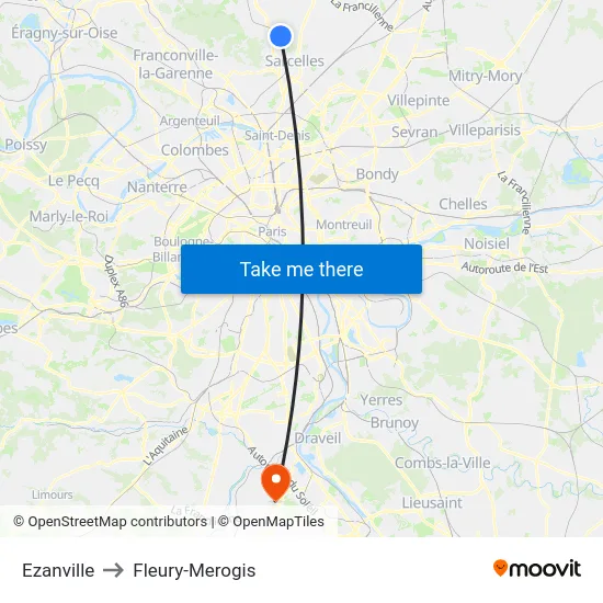 Ezanville to Fleury-Merogis map