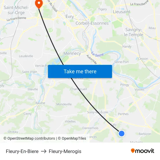 Fleury-En-Biere to Fleury-Merogis map