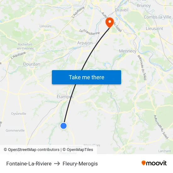 Fontaine-La-Riviere to Fleury-Merogis map