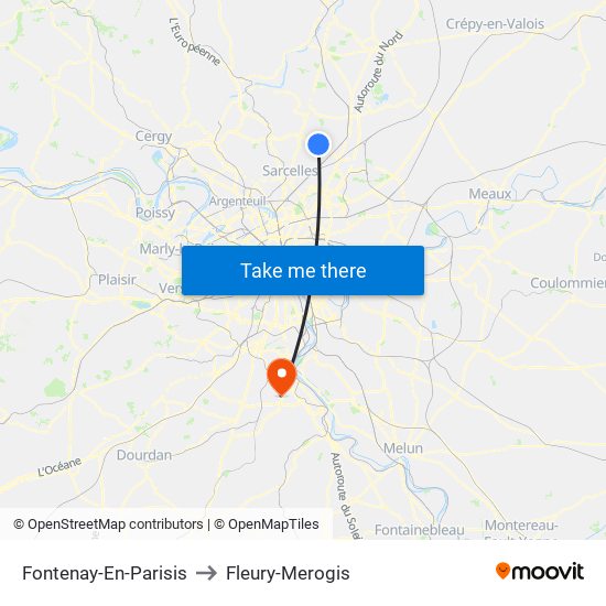 Fontenay-En-Parisis to Fleury-Merogis map