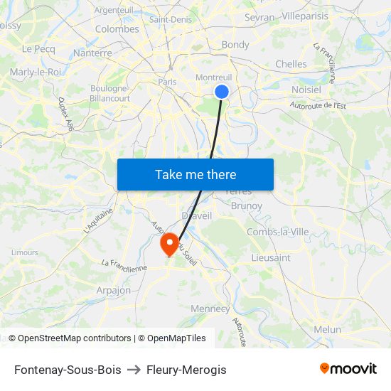 Fontenay-Sous-Bois to Fleury-Merogis map