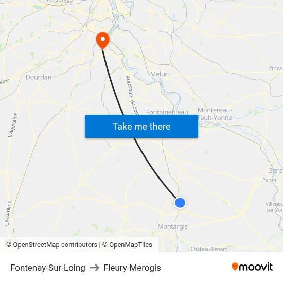 Fontenay-Sur-Loing to Fleury-Merogis map