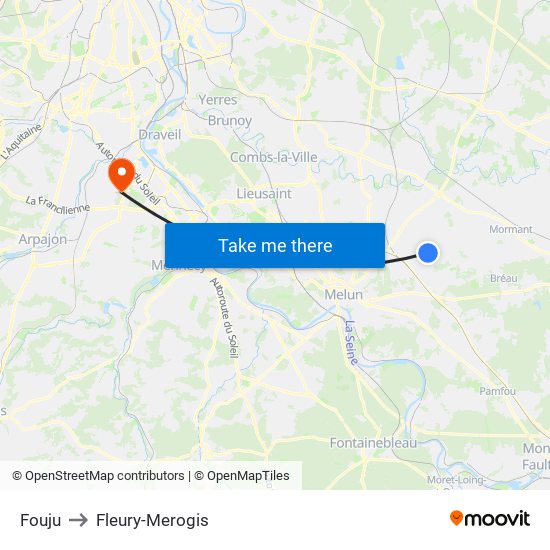 Fouju to Fleury-Merogis map